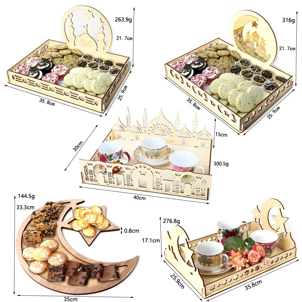 Middle Eastern Muslim Ramadan Festival Wooden Pallet Ornaments Radaman Eid al-Adha Muslim Sacrificial Activities Moon Tray