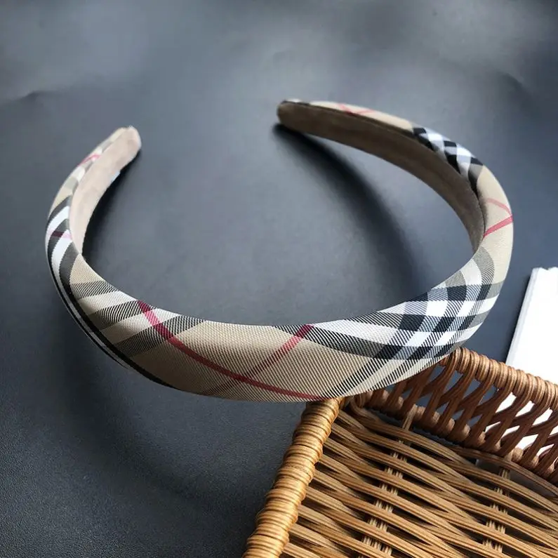 Hot sale Luxury B Brand Plaid Fabric Headband Designer Sponge Padded Retro Fall Winter Headwear For Women Girls Hair Accessories