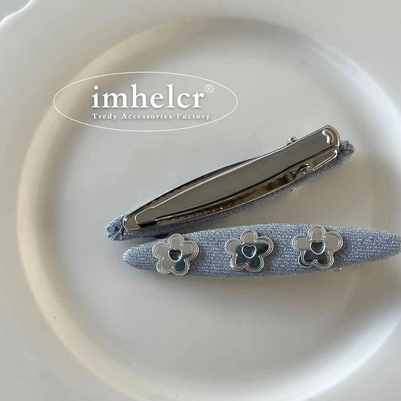 YANYE Niche Design Artistic Elegant Retro Flower Denim Blue Folder Alligator Hair Accessories Hairpin Hair Clip For Women