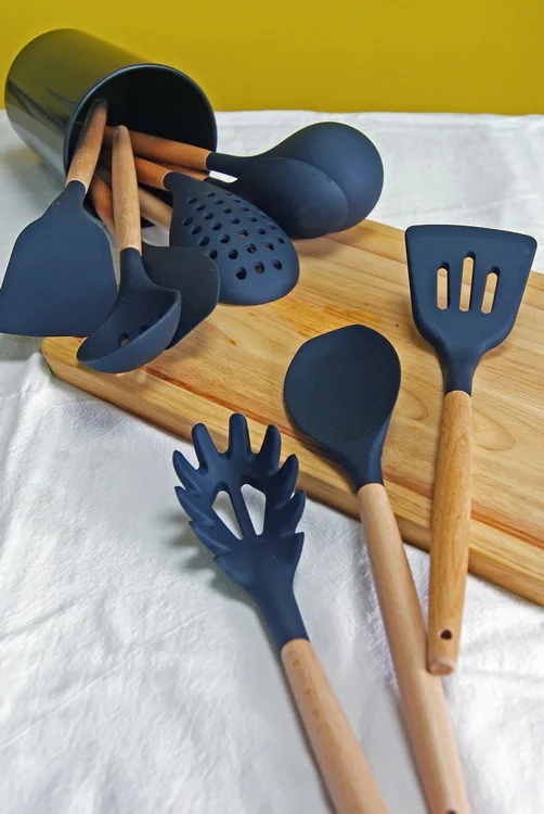 High quality Silicone Kitchen Cooking Utensils Tool Set 10 Pcs With Wooden Handle