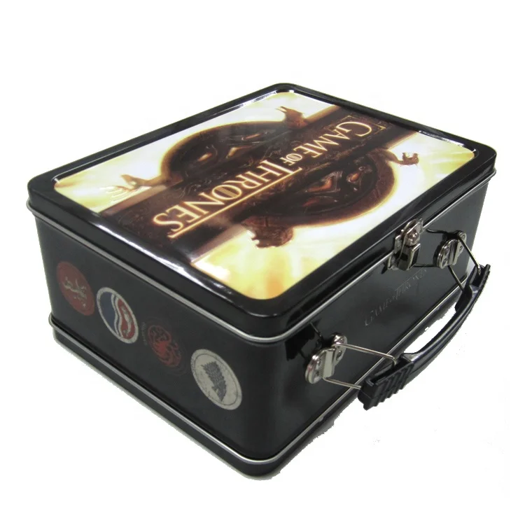 Large Rectangular Window Lid Handle Tin Box With Metal Clip