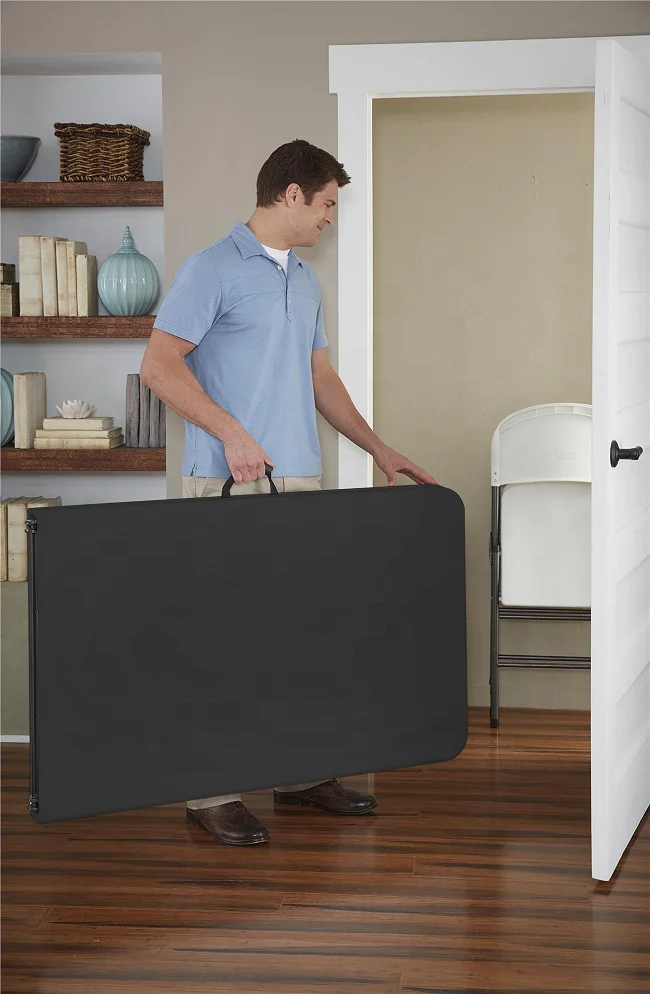 Heavy Duty 8ft 240cm Black 6 foot HDPE Rectangular Center Foldable Laptop Party Plastic Folding Tables Wholesale