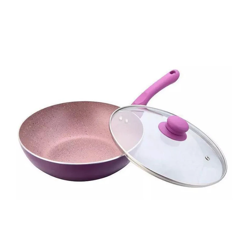 Customized aluminum nonstick coating oven safe wok pan Promotional press aluminum metal coating with long handle wok pan