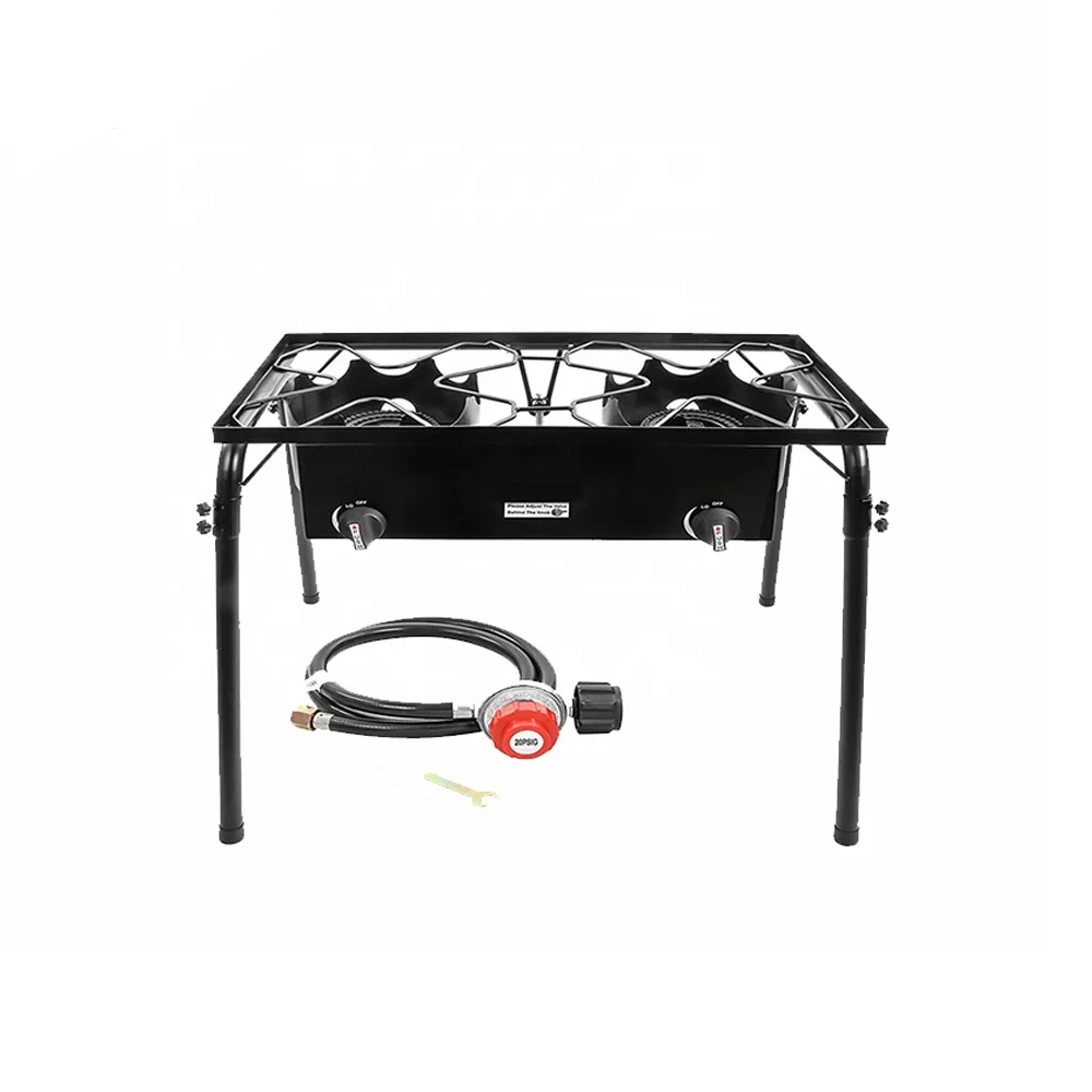 High Pressure Portable Outdoor Cast Iron Double Burner Propane Gas Burner Camping Cooker  2 Cooking Stove