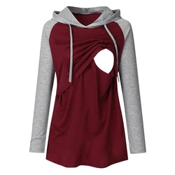 Женская толстовка для беременных зимняя одежда толстовка полосатые футболки с длинным рукавом Пуловеры для грудного вскармливания Топ для беременных и кормящих мам