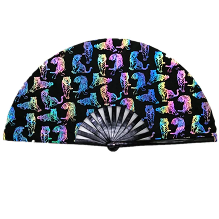 Holographic Large Reflective Hand Fan 33cm Spider Like Reflective Fan High Premium Bamboo Clack Rave Fan For Party Use