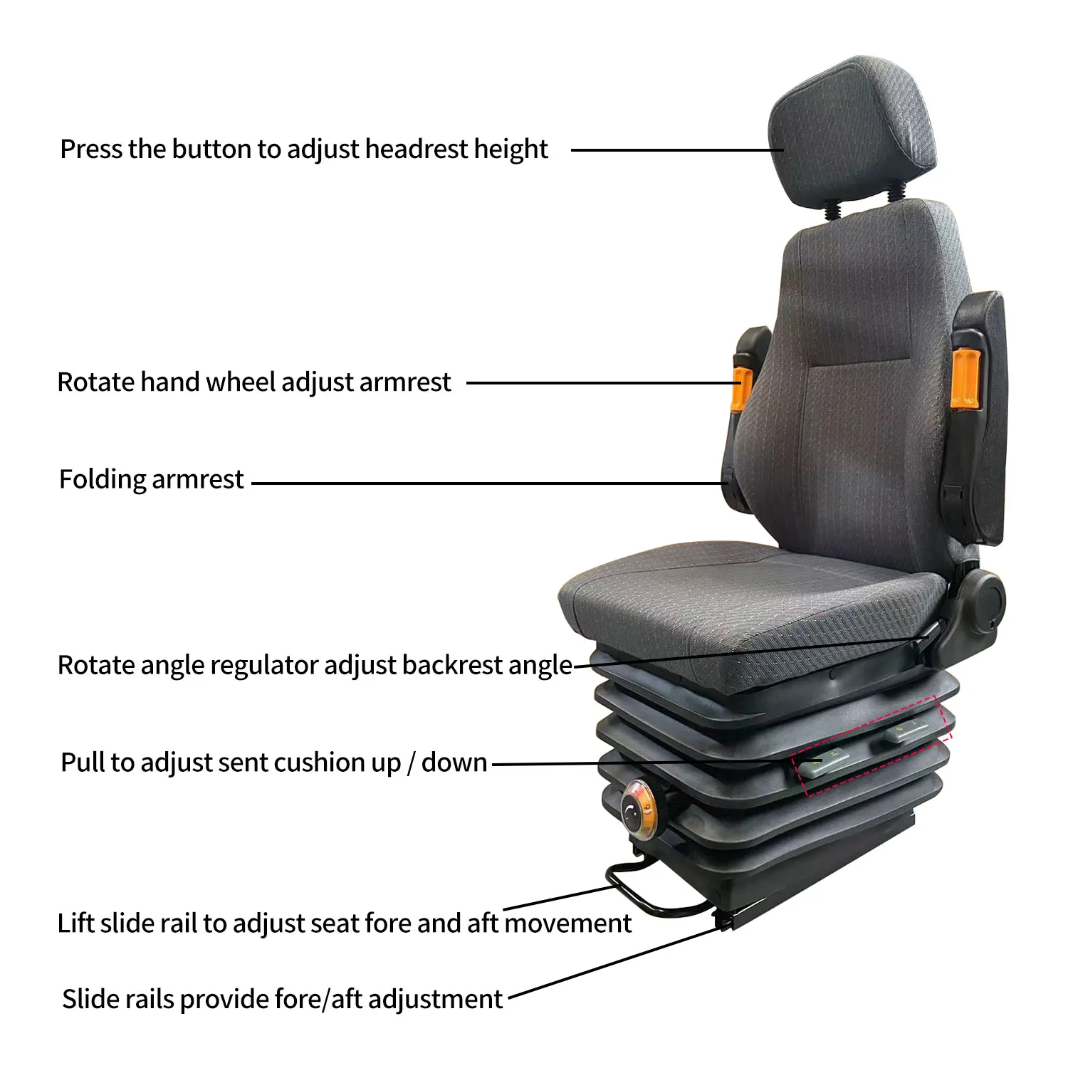 Customized OEM Universal Mechanical shock absorber seats adjustable dual armrest seats