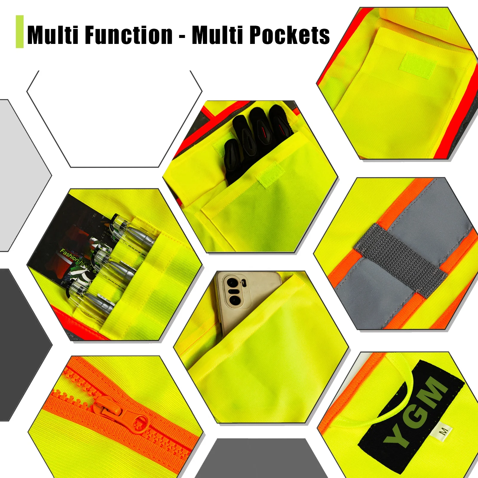 Wholesale High Visibility 100% Polyester Reflective Safety Vest Yellow Multiple Pocket Practical Construction Vest for Road