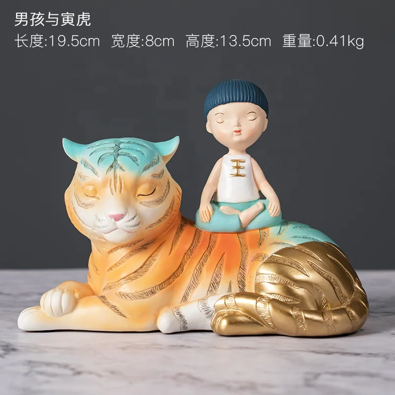 High Quality Decorative Polyresin Animal Cute girl Tiger Sculpture Tiger statue for gifts