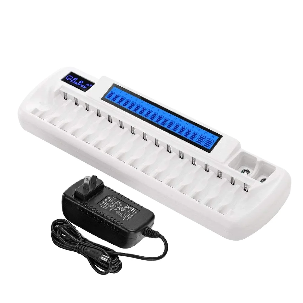 High performance AA AAA 1.2v ni-cd 16 slots battery charger NIMH battery charger with AC adapter