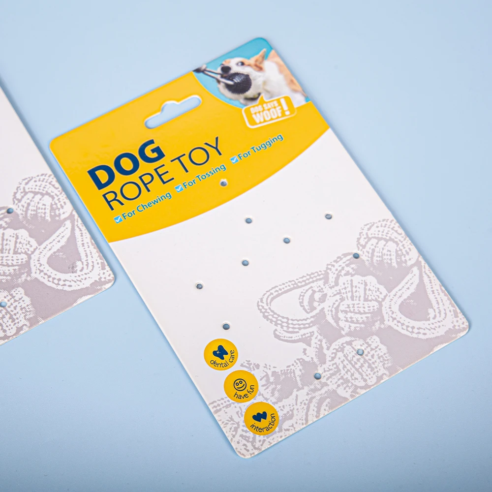 Custom Double Sided Printing Design Logo 900Gsm Matte Paper Pet Toys Hang Tag For Pets Products