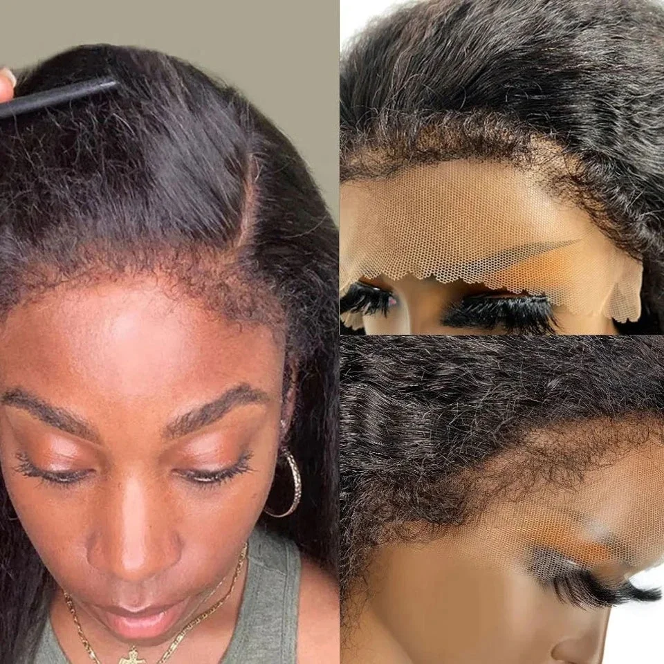 4C Edges Natural Hairline Wig Kinky Straight 13x4/13x6 HD Lace Front Human Hair Wigs With Curly Baby Hair Lace Closure Wig