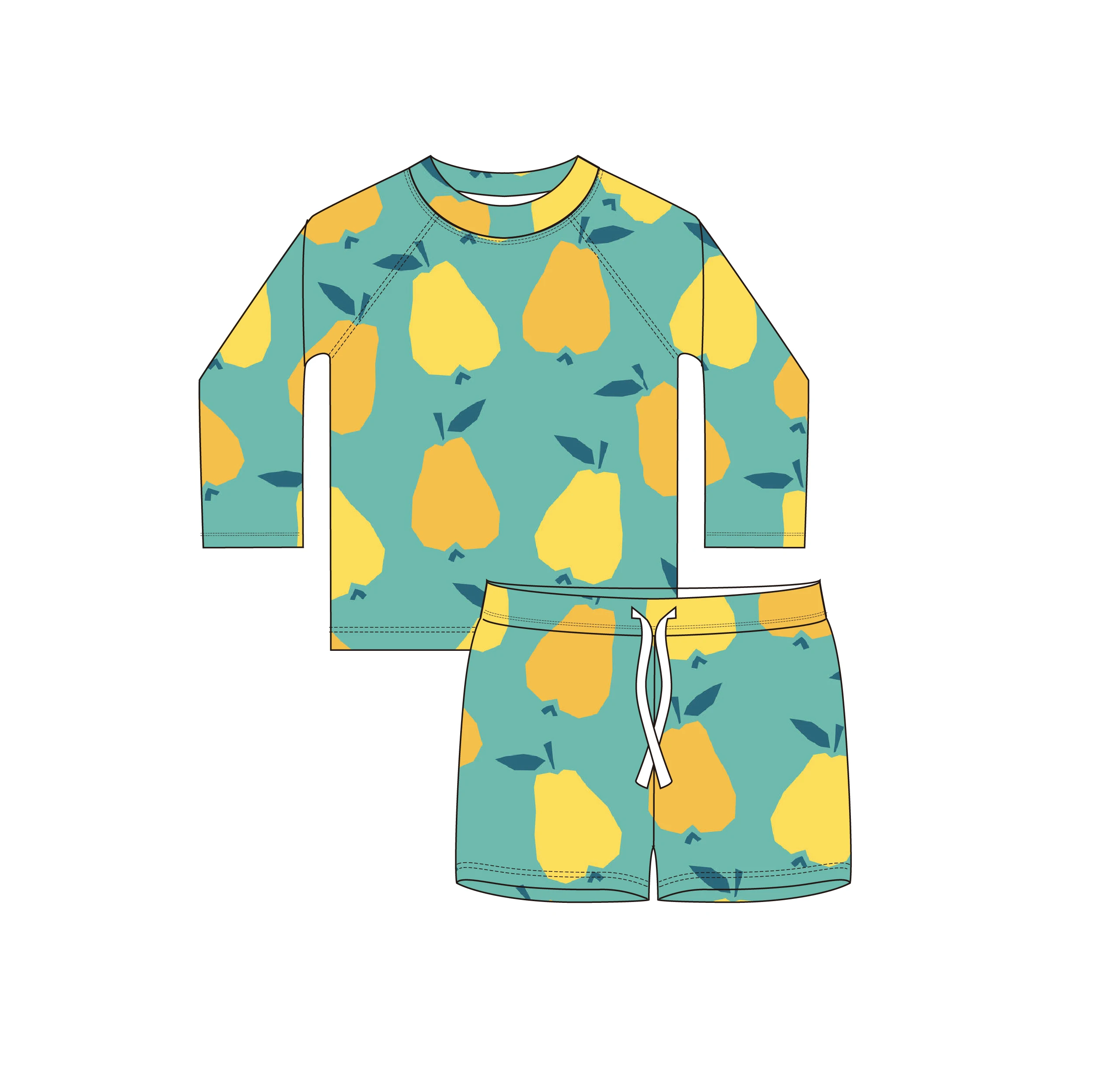 Summer Long Sleeve 2 PCS Cartoon Print Toddler Baby Children Kids Customized Swimwear Boys