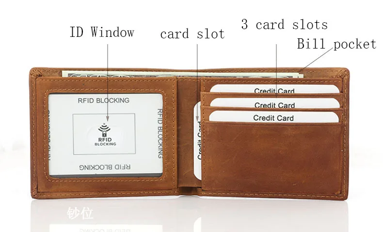 High Quality Luxury Cowhide Real Crazy Horse Leather Designer Small Vintage Bifold Slim Leather Wallet For Men