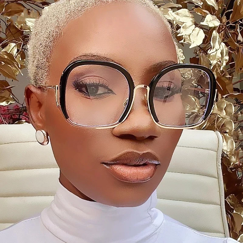 Vintage Half Frame Square Anti-blue Light Eyeglasses Women 2024 New Oversized Alloy Elegant Computer Glasses Frame Female Shades