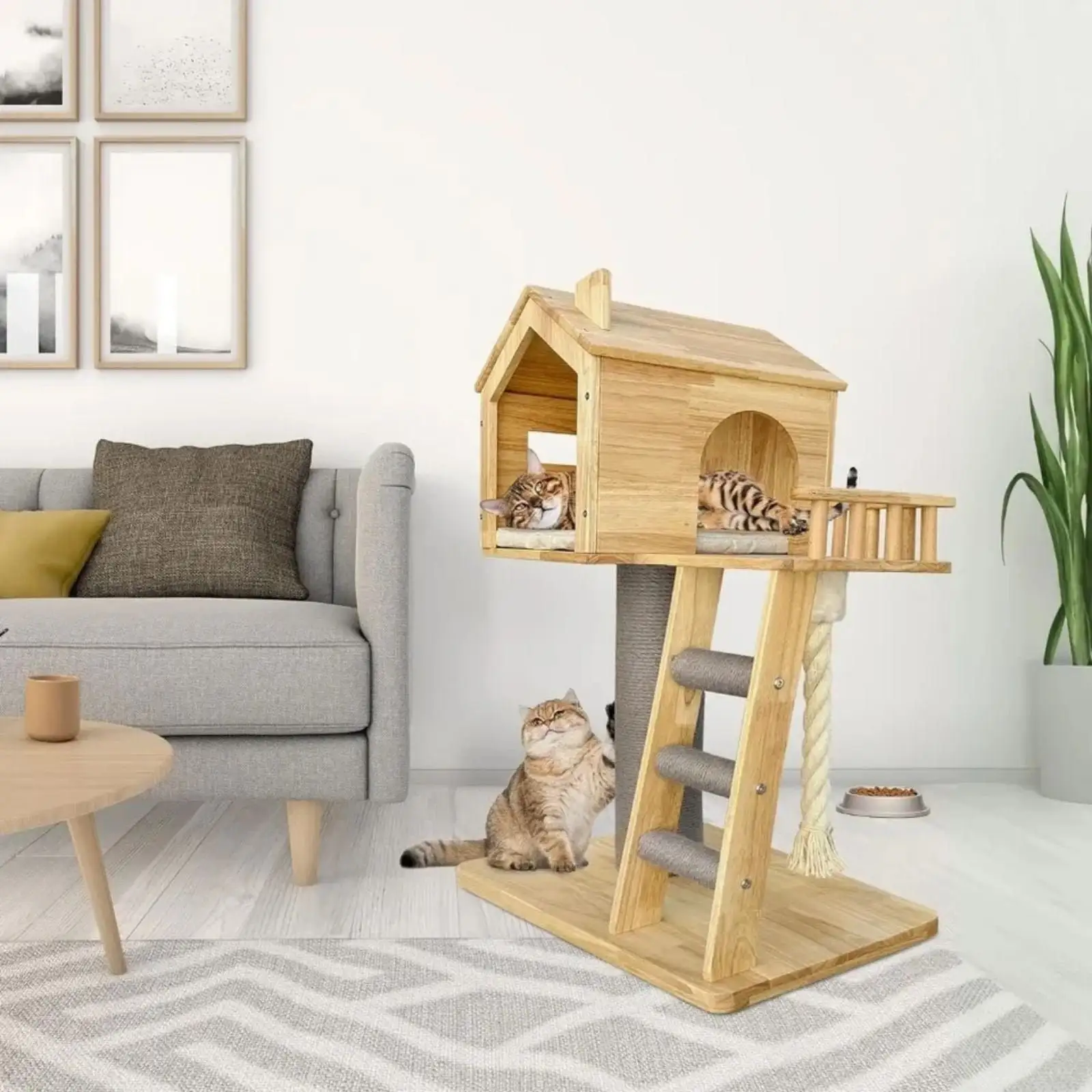 Handcrafted Pet Supplies Luxury Cat House Cat Bed Vintage House Indoor Solid Wood Cat Castle With Stairs