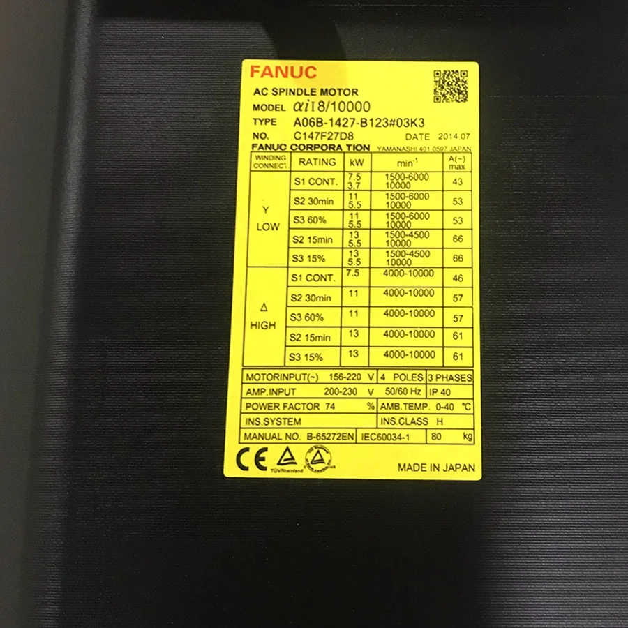 Original for fanuc CNC machine electric spindle motor A06B-1427-B123#03K3 fanuc AC spindle motor
