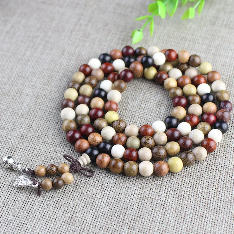 Golden Wood Rosewood Ebony agarwood mala beads Bracelets 108  buddha Beads prayer long rosary tassels bracelet necklace