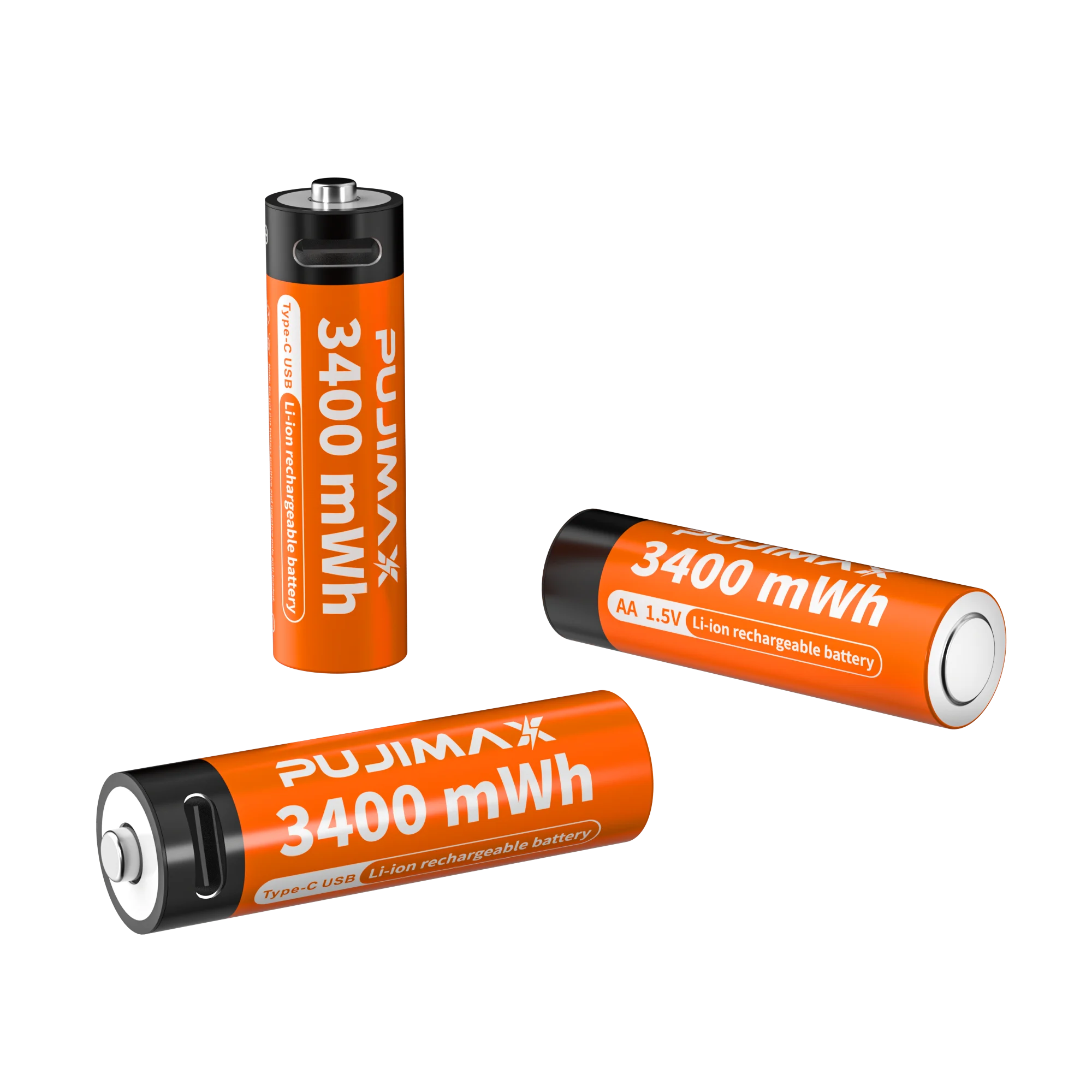 PUJIMAX 3400mWh Large Capacity 1.5V AA Rechargeable Batteries Type C Safe Durable lithium ion Batteries For Fingerprint Lock Toy