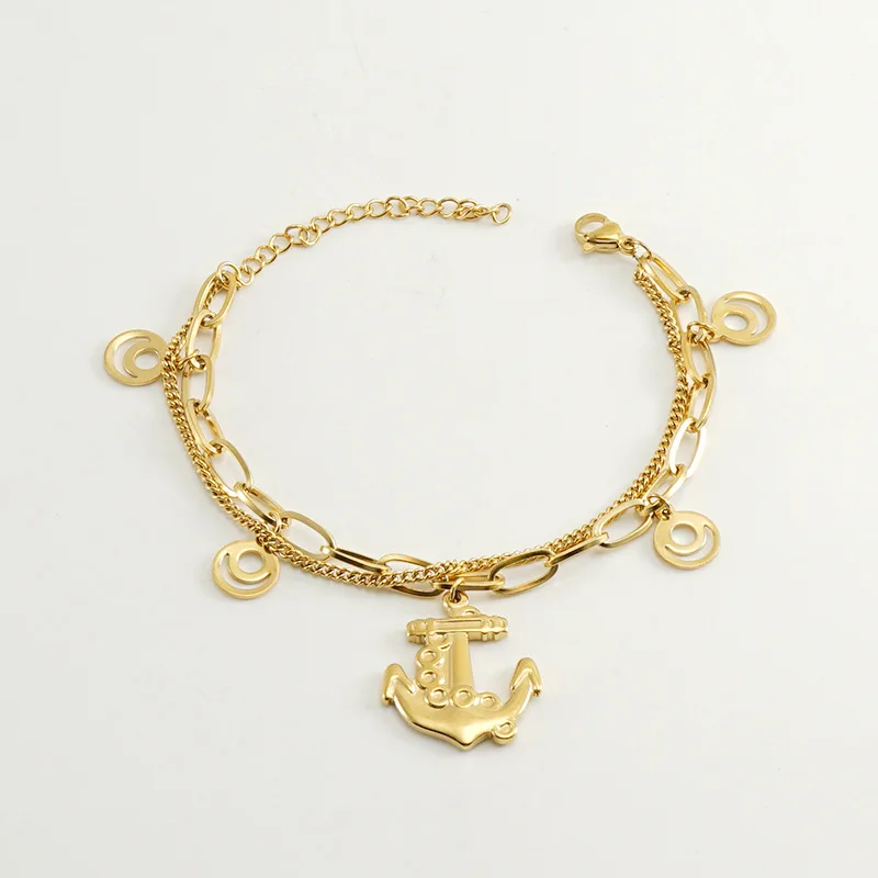 Wholesale factory Gold silver plated stainless steel exquisite lucky rose anchor flower chain link bracelet for women ladies