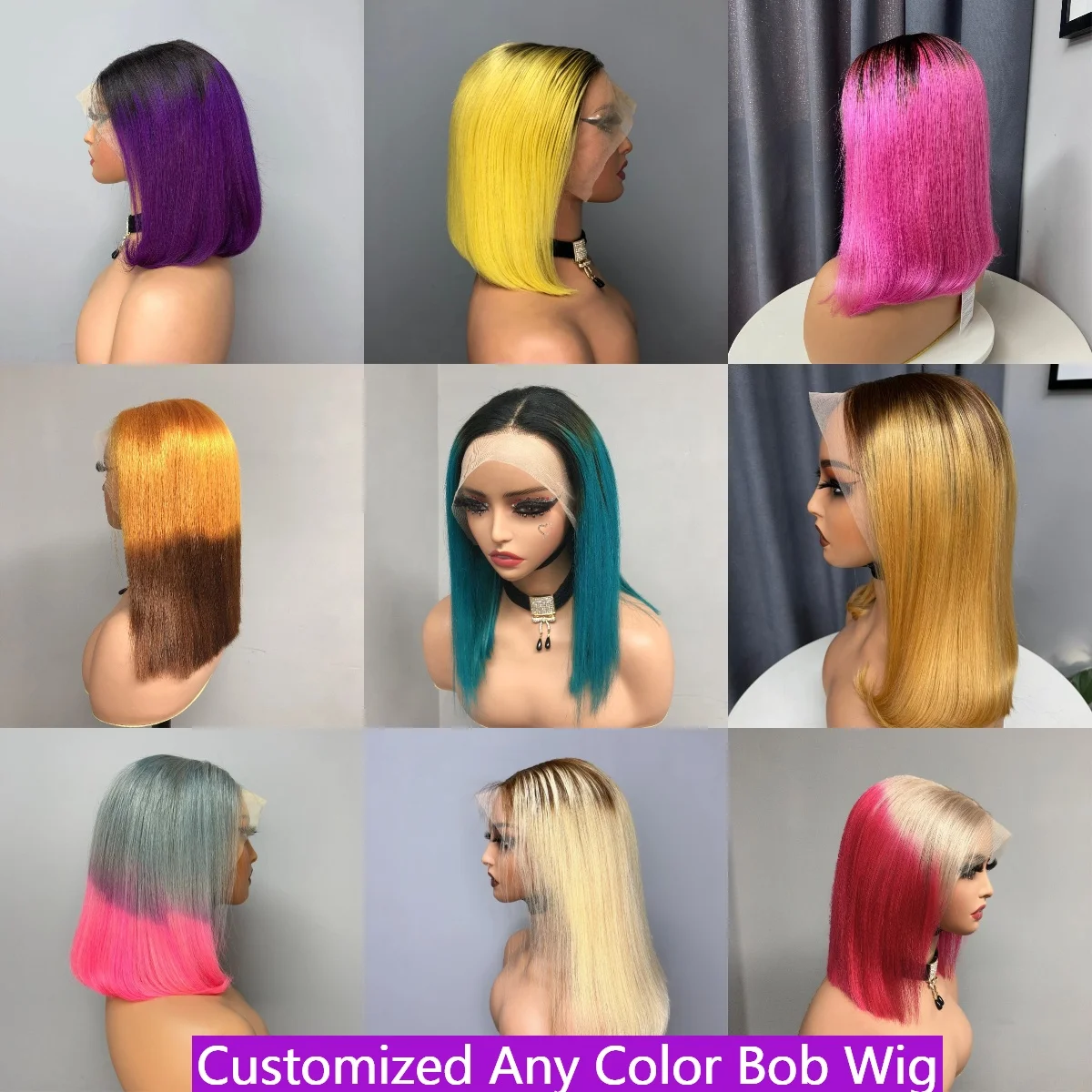 Wholesale Raw Indian Hair 13x4 Bob Lace Frontal Wig 14 Inch Highlight Brown Color Curly Short Wigs for Black Women