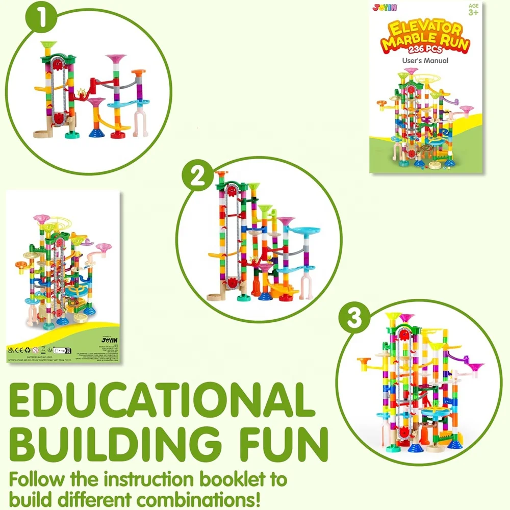 236pcs glowing roll ball construction building blocks toy DIY assemble marble run track building blocks set with chain elevator