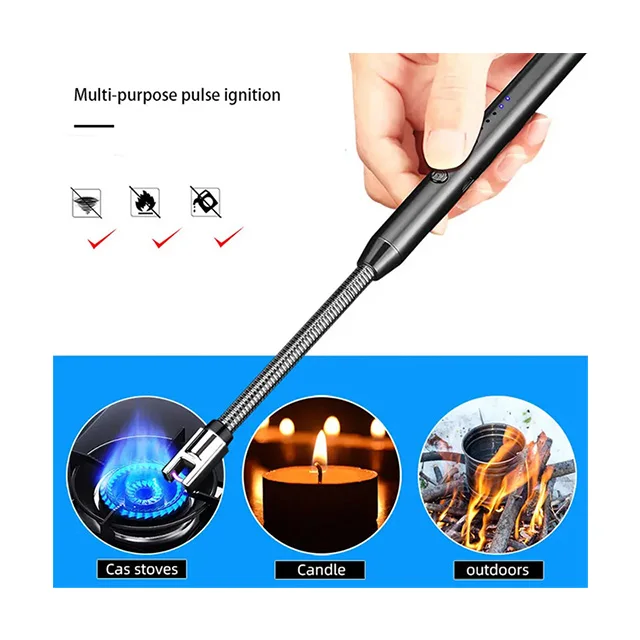 Fashion Windproof Rechargeable USB Electric Multi-Function Arc Lighter Single Plasma Lighters BBQ Lighter for Kitchen Candle