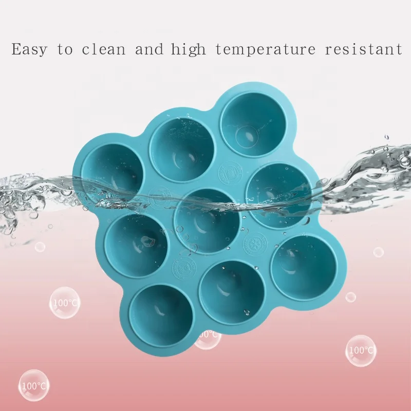 KingKam Flexible tray silicone large size customize logo round ice cubes molds with lids store baby food tray