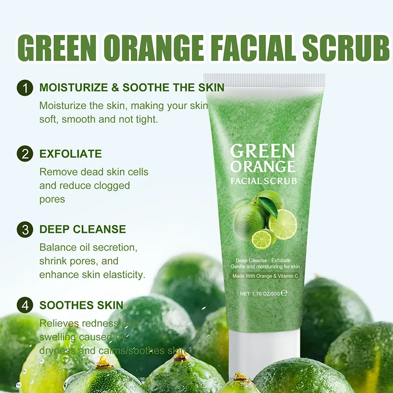 Best Selling 50g Face Skin Care Deep Cleanse Moisturizing Exfoliate Green Orange Facial Scrub