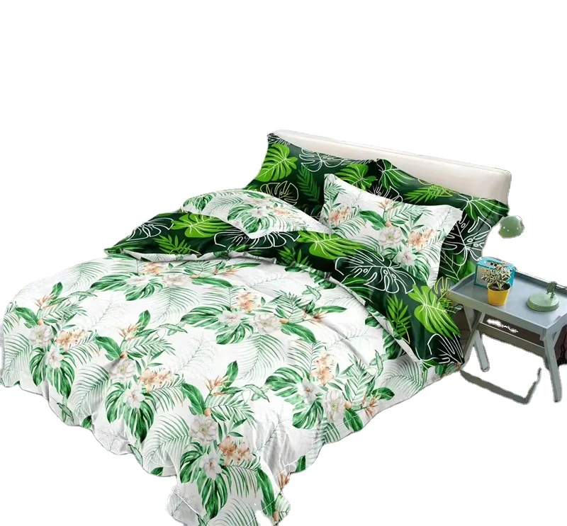 Wholesale three place bedding sheet set flower super soft cotton bedding king queen duvet drap linen