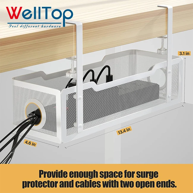 Factory Low Price Adjustable Under Desk Wire Organizer Sturdy Metal Mesh Cable Management Tray with Mounting Accessories