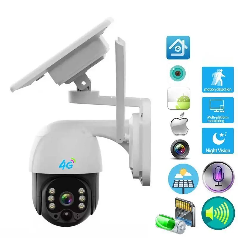 2MP Low Battery 4G Solar Panel Powered PTZ Video IP Camera Pan Tilt Lower Power PIR CCTV Security Solar Camera ICSEE