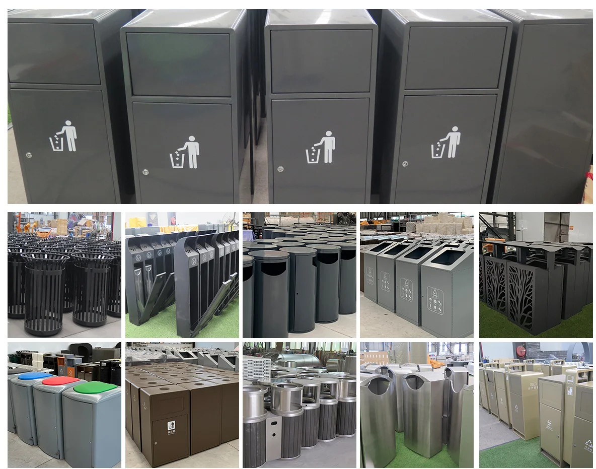 central garbage trash can round galvanized steel outdoor rubbish bin metal commercial waste container for street