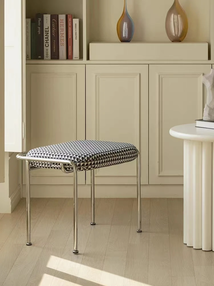 INS style modern light luxury simple velvet cotton linen luxury padded bedroom stainless steel titanium makeup stool
