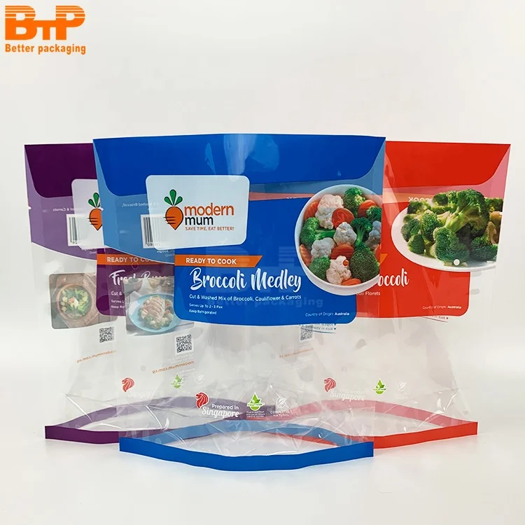 Custom logo printed Fruit food packaging bag fresh  vegetable  standing up pouch of pp recycle plastic bags