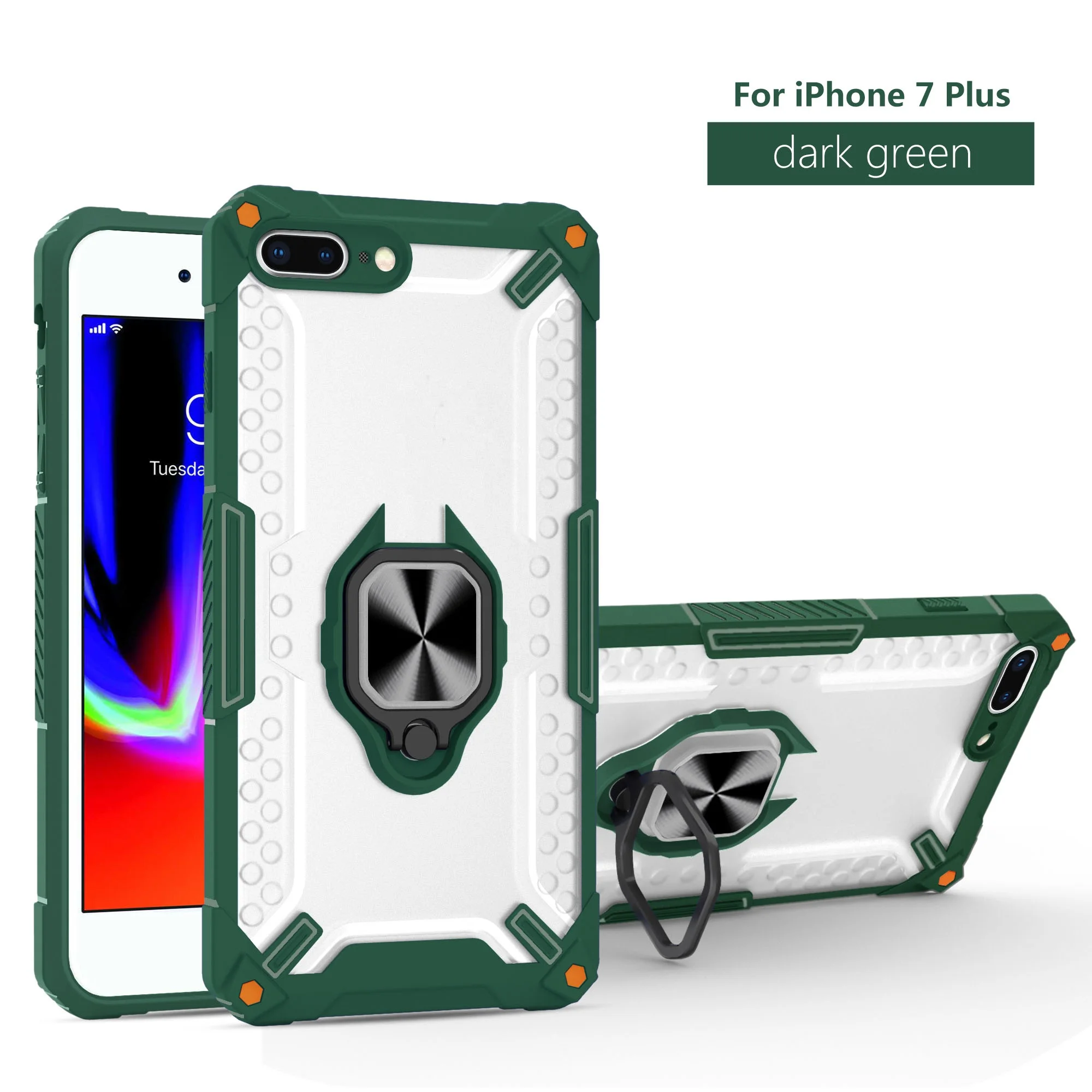 Simple fashion collision color semi-permeable case iPone serie armored magnetic bracket telephone cover ring bumper shock-proof