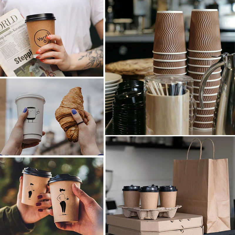 Custom Biodegradable 8/10/12/16/20 Oz Kraft Paper Cups Disposable Double Wall Coffee Paper Cup For Hot Drinks