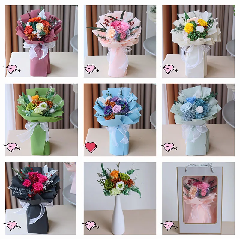 2024 Hot Selling Preserved Flower Valentines Day Gift Customized Color Large Real Eternal Forever Roses Flower Bouquets