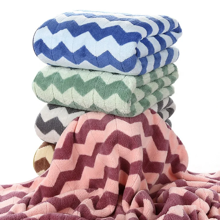 Popular stripe colored ribbed  design absorption coral fleece wrap body bath towel