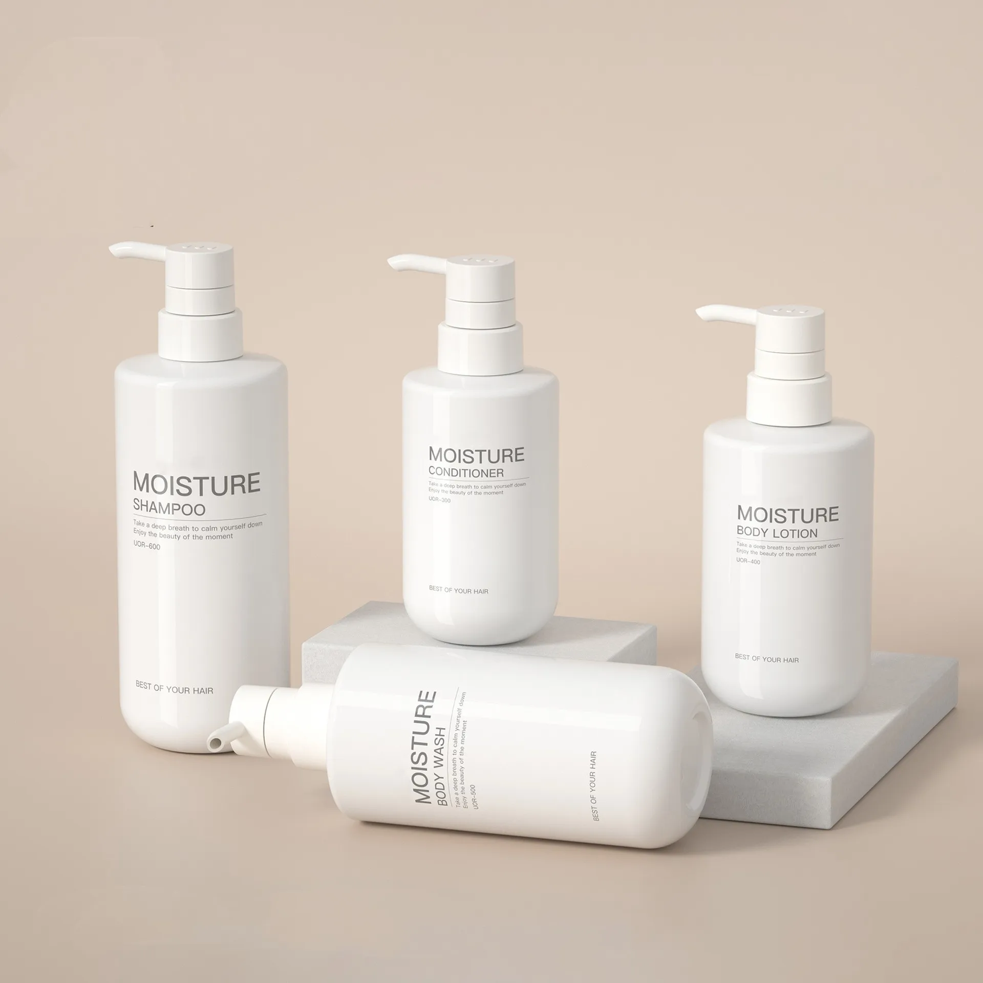 Empty custom 300ml 400ml 500ml  PET plastic round bottom body lotion liquid soap dispenser shampoo bottle container pump bottles