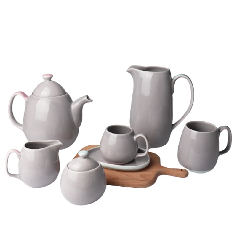 Wholesale Decorative 6 pcs Arabic Grey Ceramic Porcelain Tea and Coffee Set
