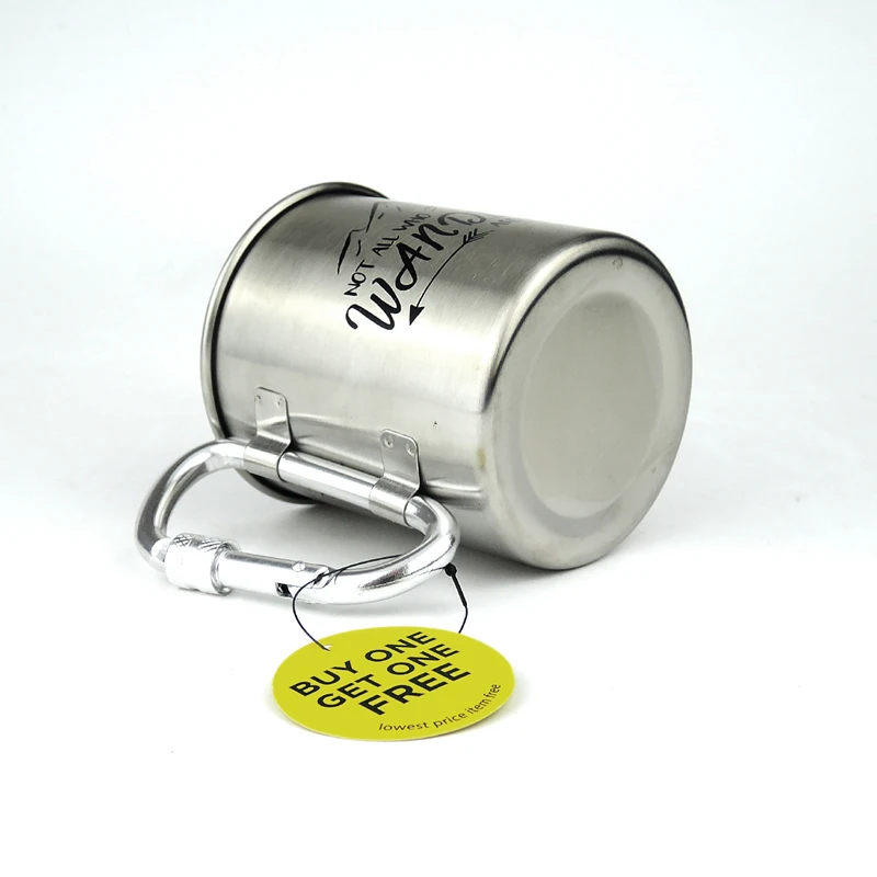 portable outdoor stainless steel carabiner best travel beer mug with foldable handle camping cups & mugs coffee tea beer cup