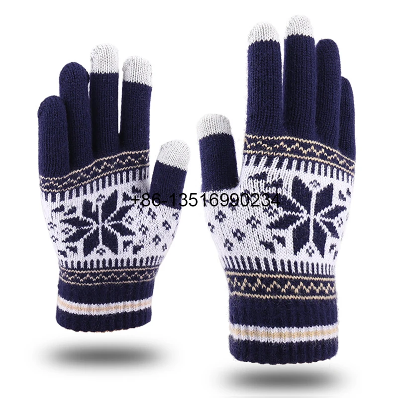 Бесплатные образцы перчаток жаккардовые плетеные акриловые перчатки с логотипом снежного дизайна