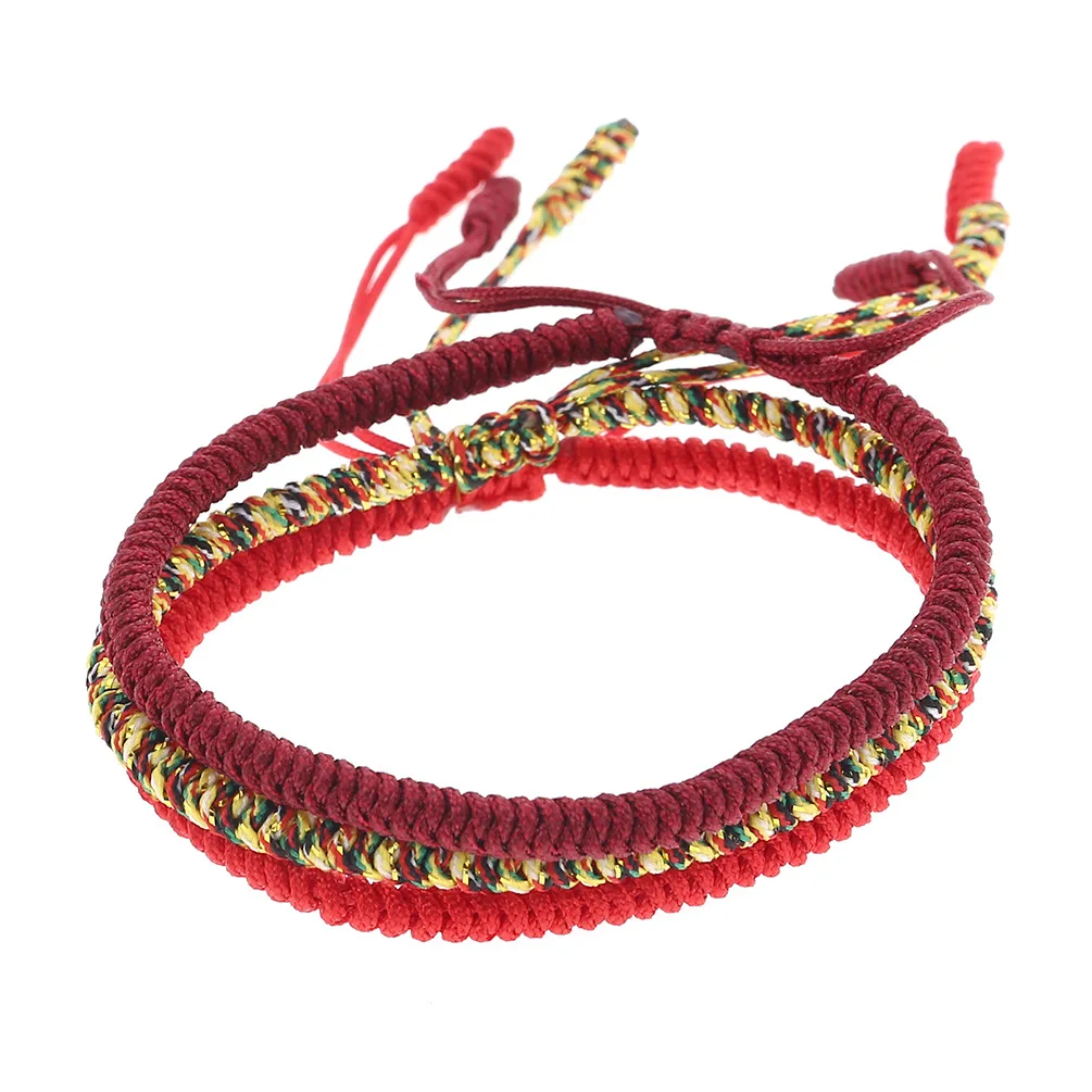 Handmade Adjustable Knots Red Rope Lucky Bracelet Braided Macrame Buddhist Tibetan Bracelet For Men And Women