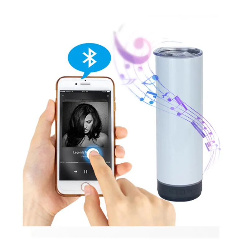 20oz Sublimation straight-tube Bluetooth speaker cup 304 stainless steel Portable thermos cup advertising water bottle with logo