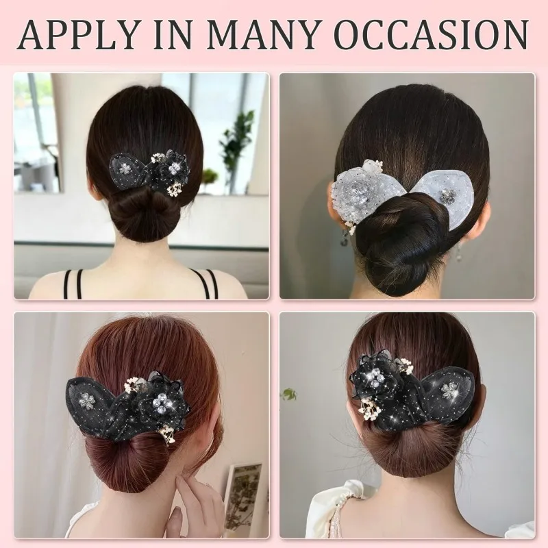 Hand Embroidered Flowers Sparkly Ball Hair Clip,Flower Hair Clip Roller for Long Thick Hair Accessories for Women Girls