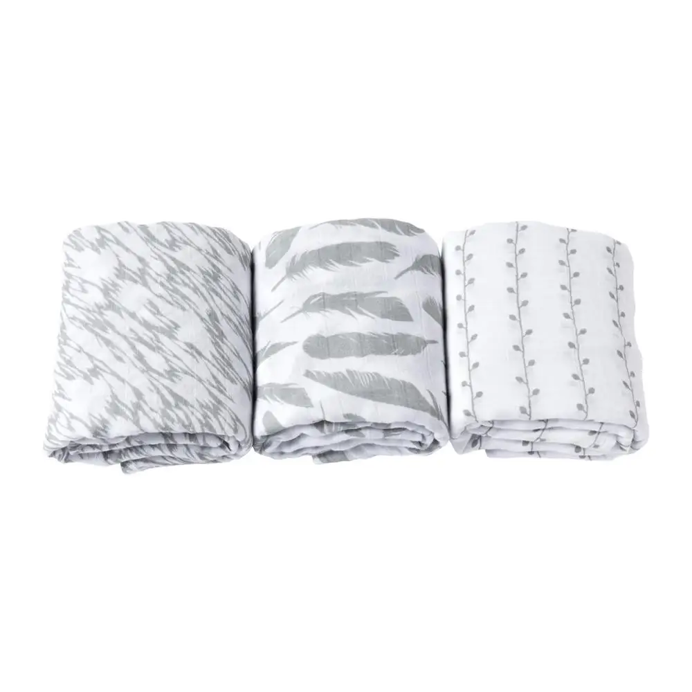 
100%Cotton Material and 110gsm Weight combed cotton 3pcs box baby muslin swaddle blanket wrap baby receiving blanket 