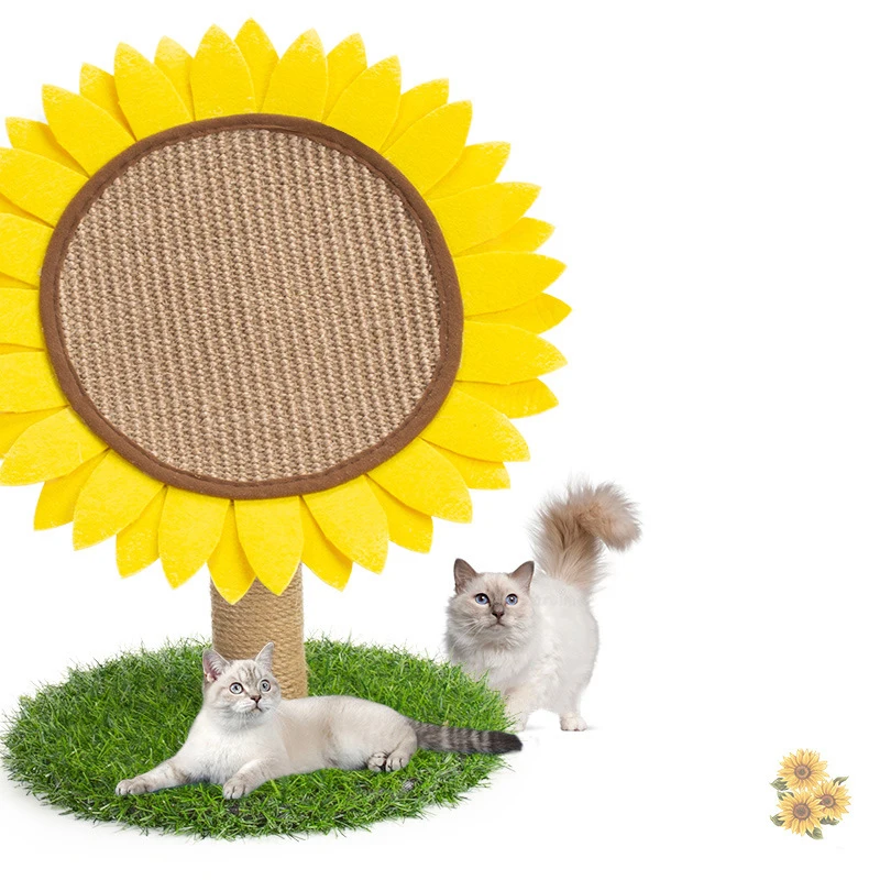 Cute Sunflower Shaped Custom Sisal Cats Scratching Post Scratcher Toy Cat Tree Tower