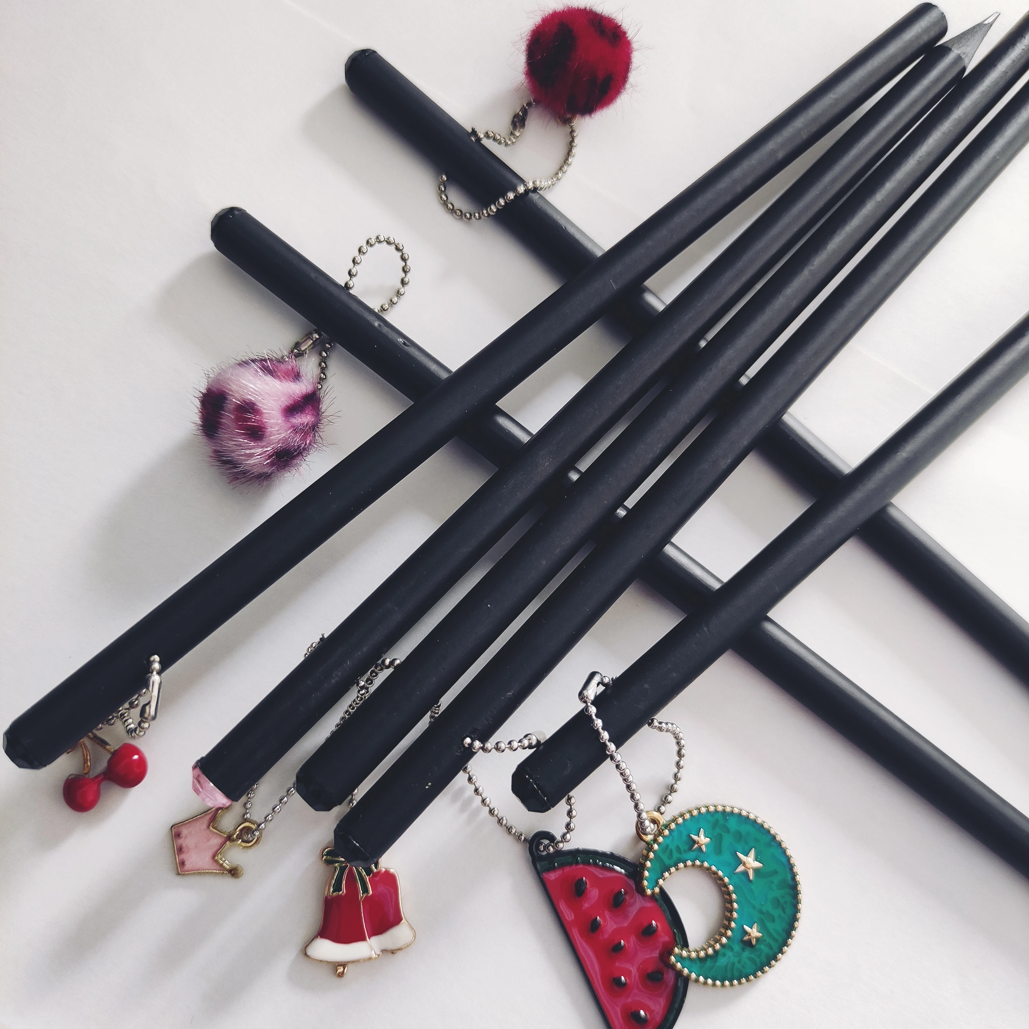 customs logo punching black wood  HB pencil with pendant