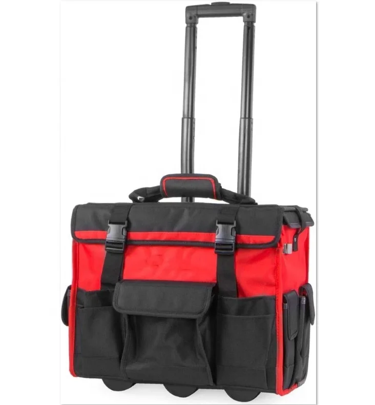 Hot Sale Carpenter Plumber Trolley Durable Storage Tools Bag Toolkit Electrician Wheels Tool Bag Hard Bottom